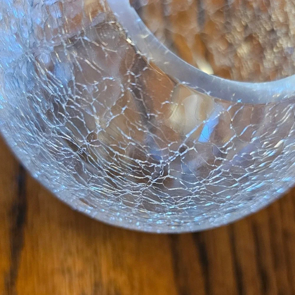 Clear Crackle Glass Globe Vase Votive Candle Holder Round 3.5 Inch Small Decor